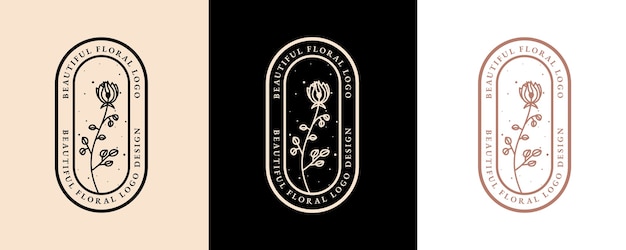 スパサロンスキンヘアケアのための手描きのフェミニンな美しさと花の植物のロゴ