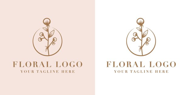 Bellezza femminile disegnata a mano e cornice del logo botanico floreale per la cura della pelle e dei capelli del salone spa