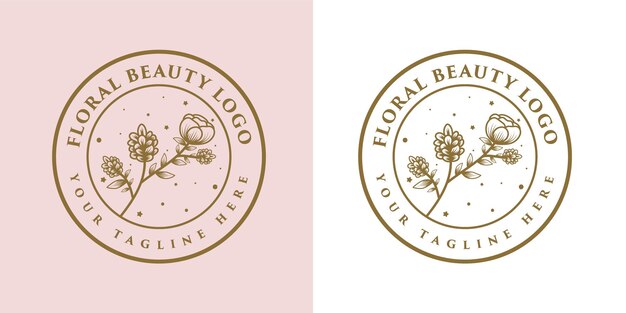 Hand drawn feminine beauty and floral botanical logo frame for spa salon skin  hair care