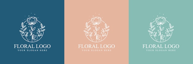 Hand drawn feminine beauty and floral botanical logo for spa salon skin & hair care