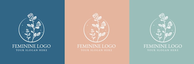 Hand drawn feminine beauty and floral botanical logo template for spa salon skin & hair care