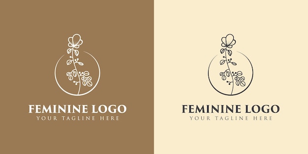 Bellezza femminile disegnata a mano e logo botanico floreale