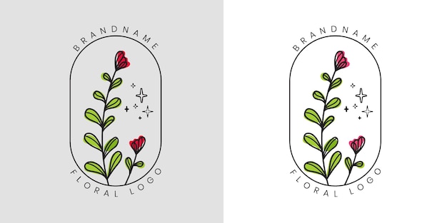 Logo floreale di bellezza femminile disegnato a mano con fiori e foglie