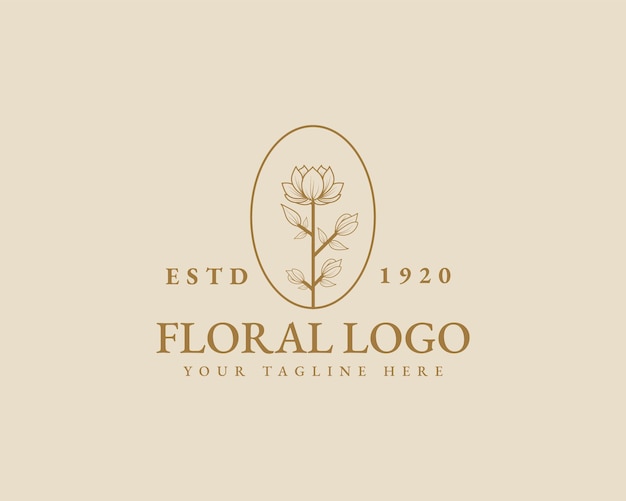 Hand drawn feminine beauty minimal floral botanical logo template for spa salon skin hair care