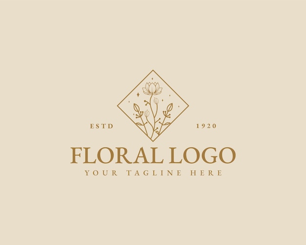 Hand drawn feminine beauty minimal floral botanical logo template for spa salon skin hair care