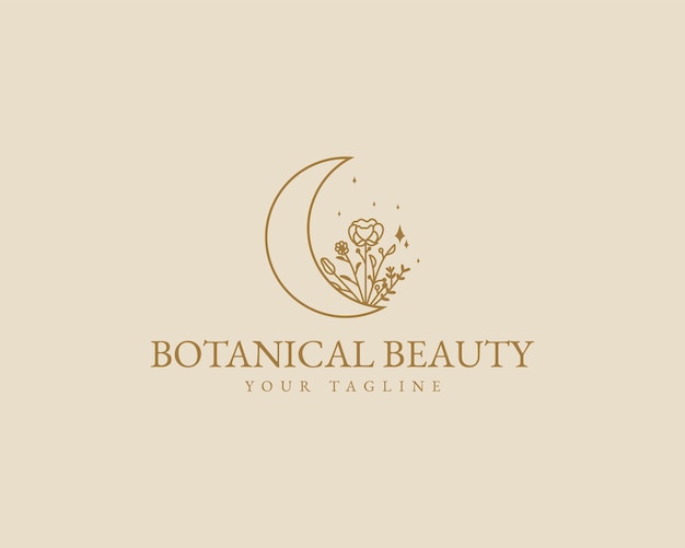 Disegnato a mano bellezza femminile minimal floreale botanico luna stella logo spa salone pelle cura dei capelli marchio