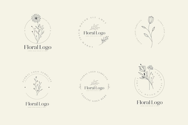 Vector hand drawn feminine floral logo templates set