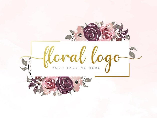 Hand Drawn Feminine Watercolor Floral Logo Template