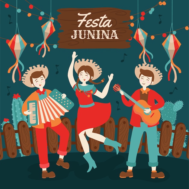 Vector hand drawn festa junina brazil june festival. village festival in latin america. background