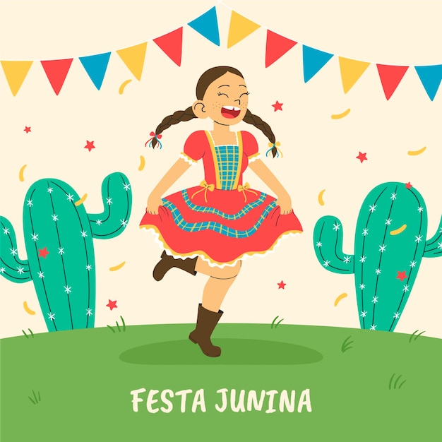 Vettore illustrazione di festa junina disegnata a mano