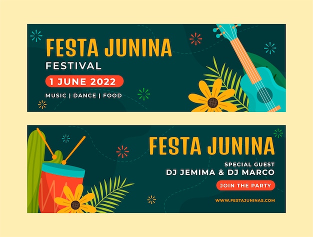 Вектор Ручной обращается шаблон горизонтального баннера festas juninas