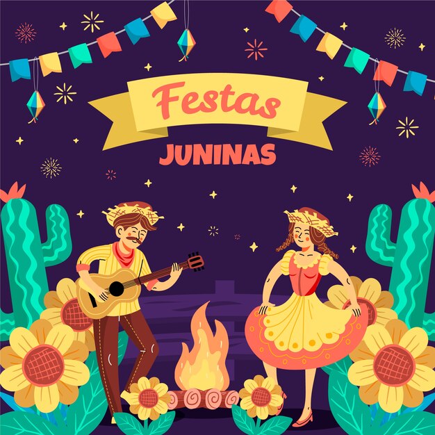 Hand drawn festas juninas illustration with dancer