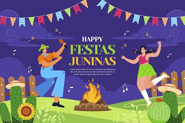 Hand drawn festas juninas people dancing illustration