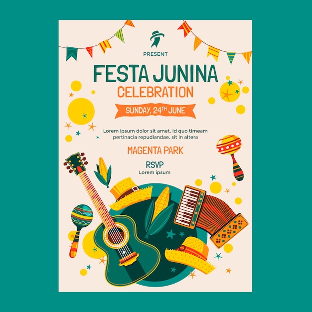 Нарисованный рукой шаблон плаката festas juninas