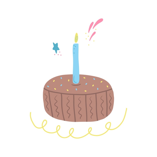 Vector hand drawn festive cake with a candle biscuit