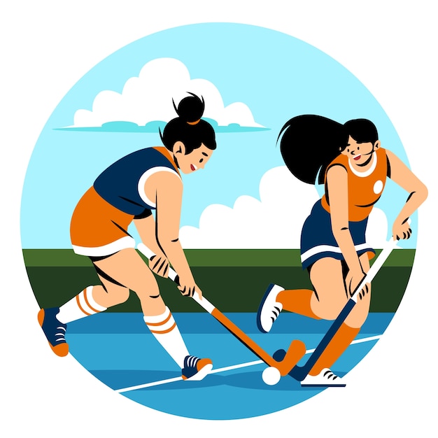 Hand drawn field hockey illustration