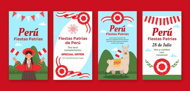 Vector hand drawn fiestas patrias peru instagram stories