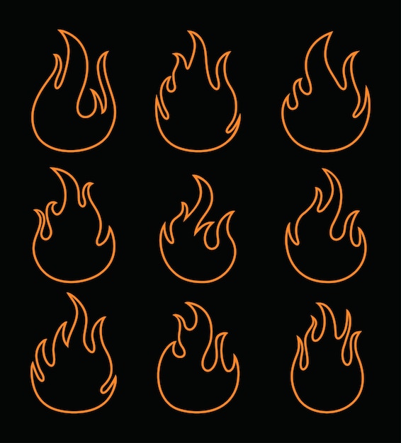 Hand drawn of fire flames on black background