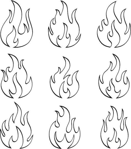 Hand drawn of fire flames on white background