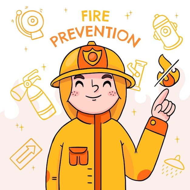 Vettore illustrazione di prevenzione incendi disegnata a mano