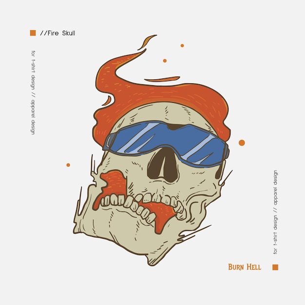 Hand Drawn Fire Skull for TShirt