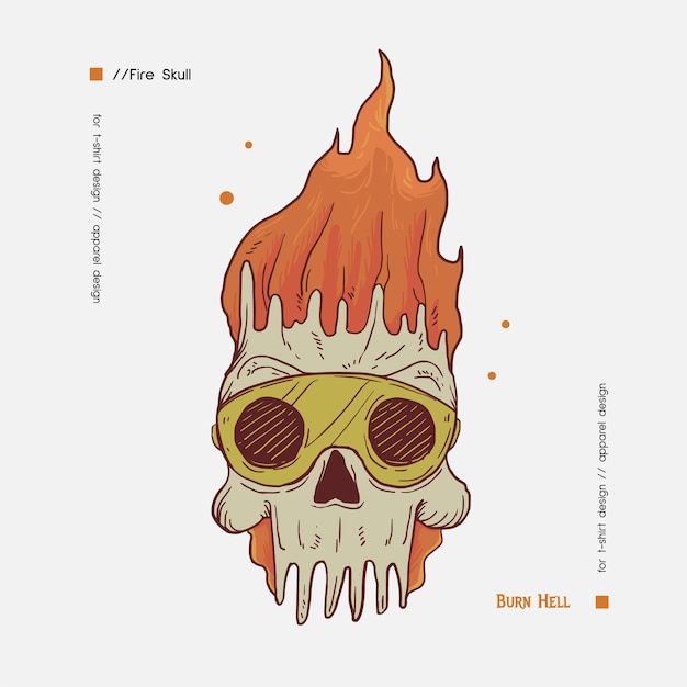 Hand Drawn Fire Skull for TShirt