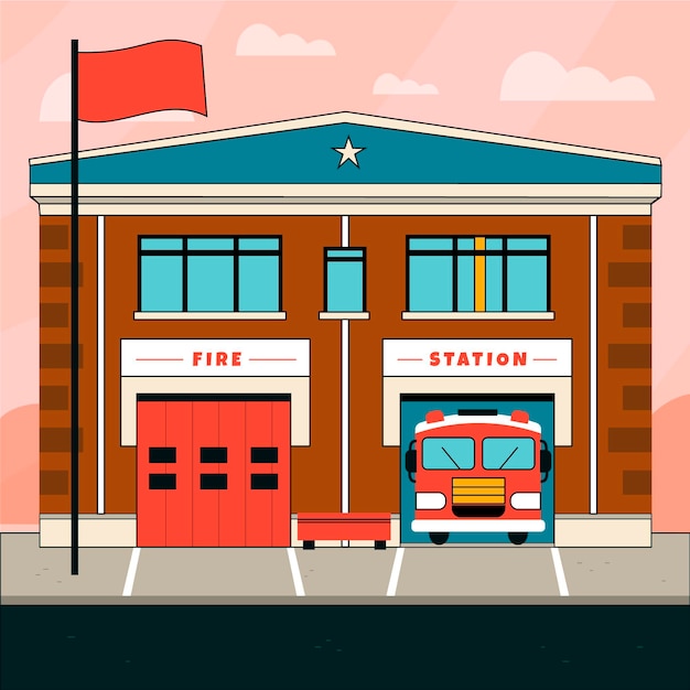 Vector hand drawn fire station