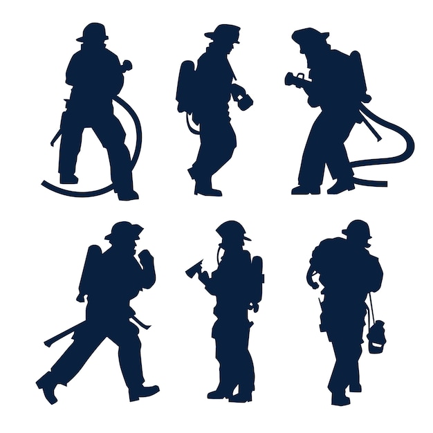 ベクトル 手描きの消防士のシルエット