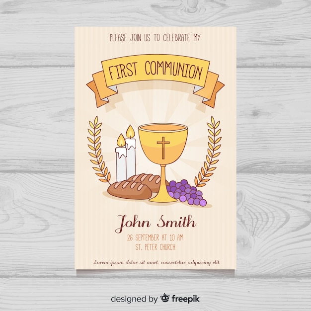 Hand drawn first communion elements invitation