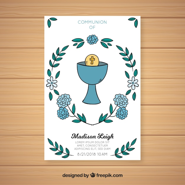 Vector hand drawn first communion invitation