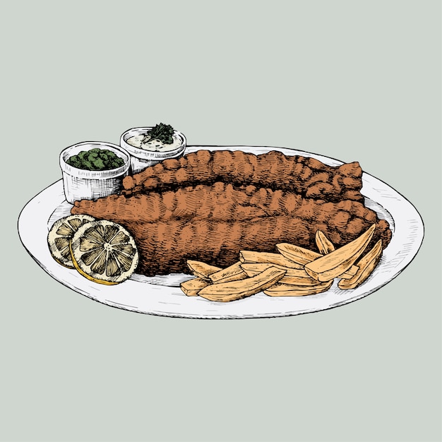 Vector hand drawn fish and chips