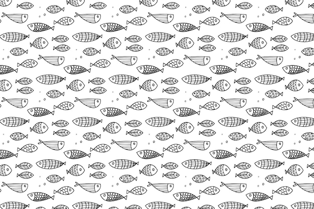 Vector hand drawn fish doodle pattern