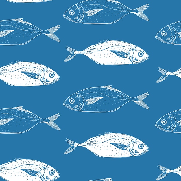 hand drawn fish seamlessbackground pattern