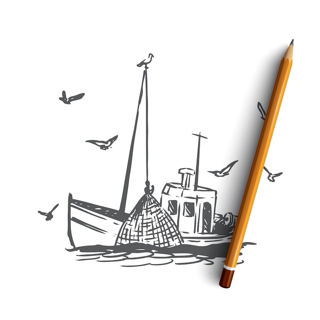 Hand drawn fishing boat