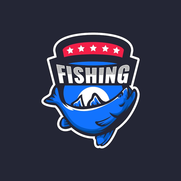 Vector hand drawn fishing logo template