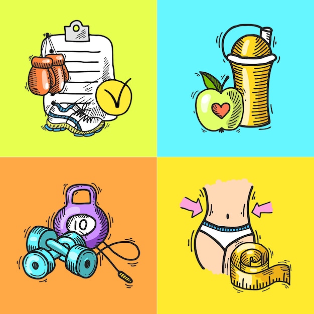 Vector hand drawn fitness elements