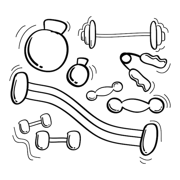 Vector hand drawn fitness equipment in doodle style