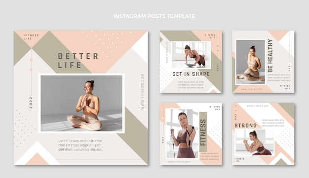 Vector hand drawn fitness instagram post template