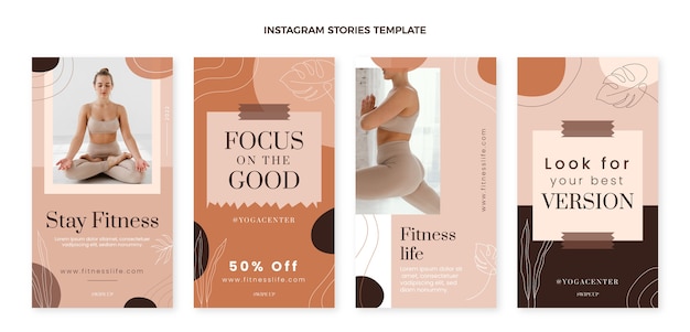 Collezione di storie di instagram fitness disegnata a mano