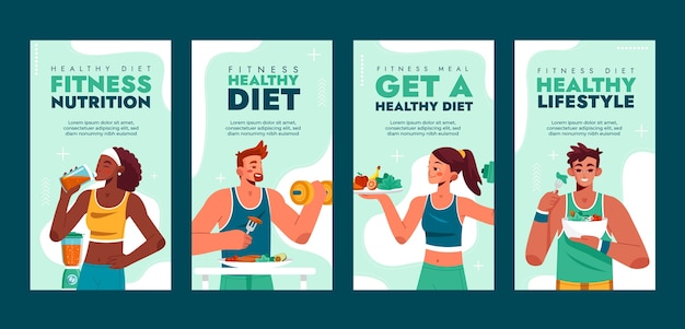 Storie di instagram di nutrizione fitness disegnate a mano