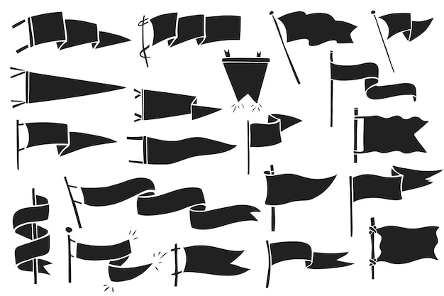 Hand drawn flags Monochrome labels Wanderlust style pennants