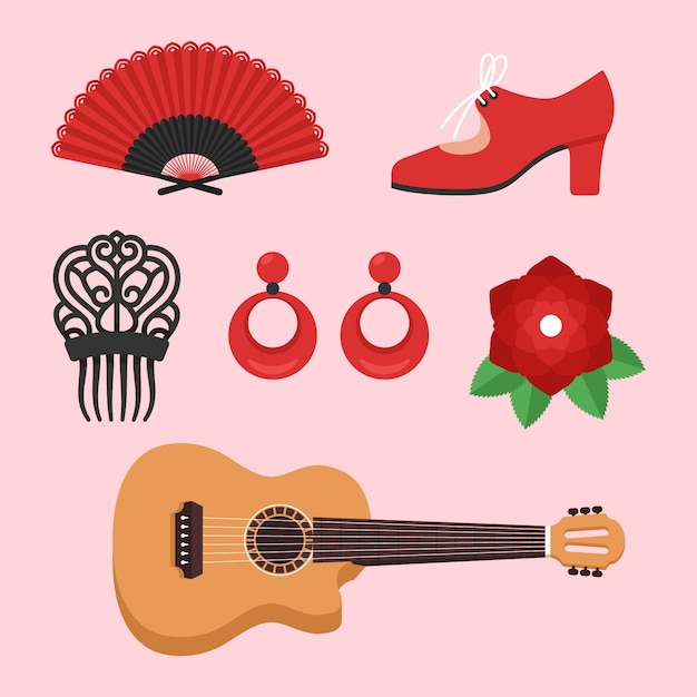 Vector hand drawn flamenco dance element collection