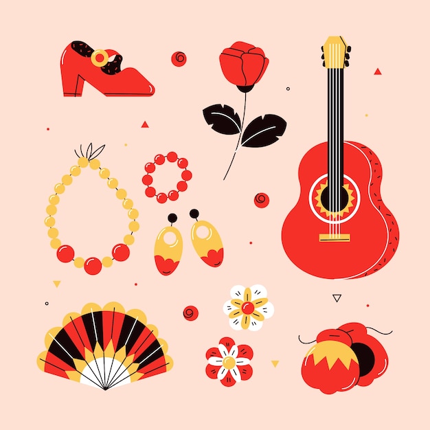 Vector hand drawn flamenco dance element collection