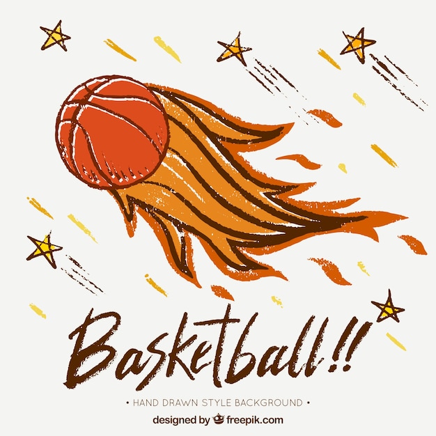 Hand drawn flaming basketball ball background