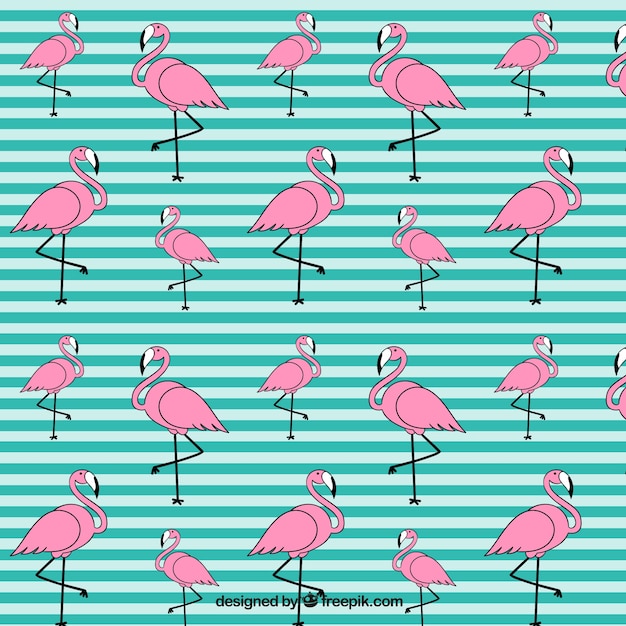 Vector hand drawn flamingo pattern with stripes