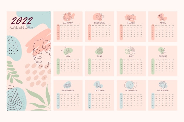 Vector hand drawn flat 2022 calendar template