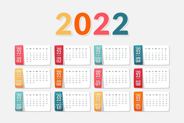 Vettore modello di calendario piatto 2022 disegnato a mano