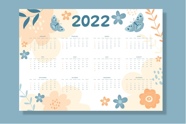 Vector hand drawn flat 2022 calendar template