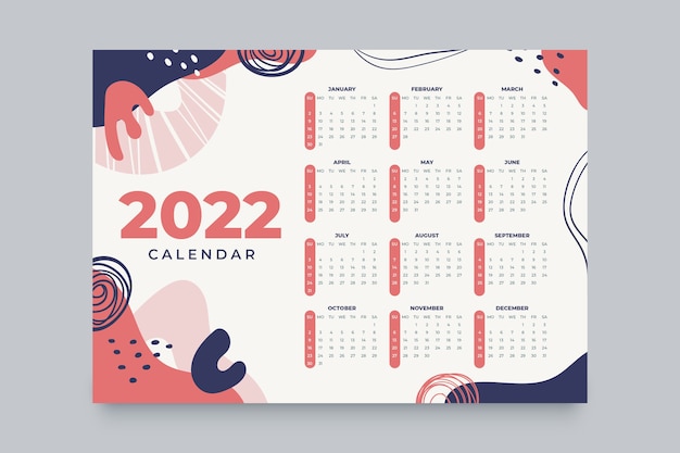 Hand drawn flat 2022 calendar template