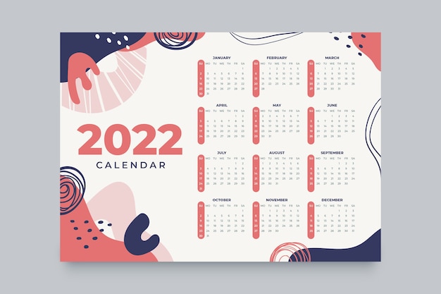 Vector hand drawn flat 2022 calendar template